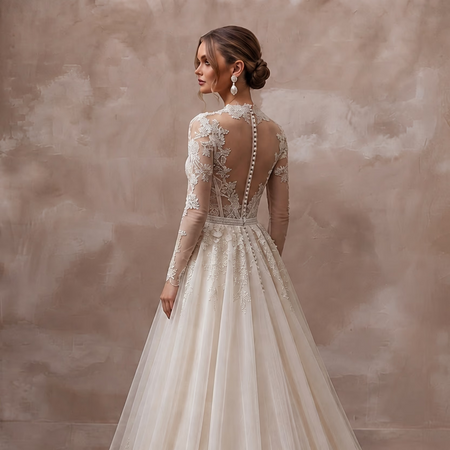 Long Sleeve Tulle Bridal Gown for a Black-Tie Wedding