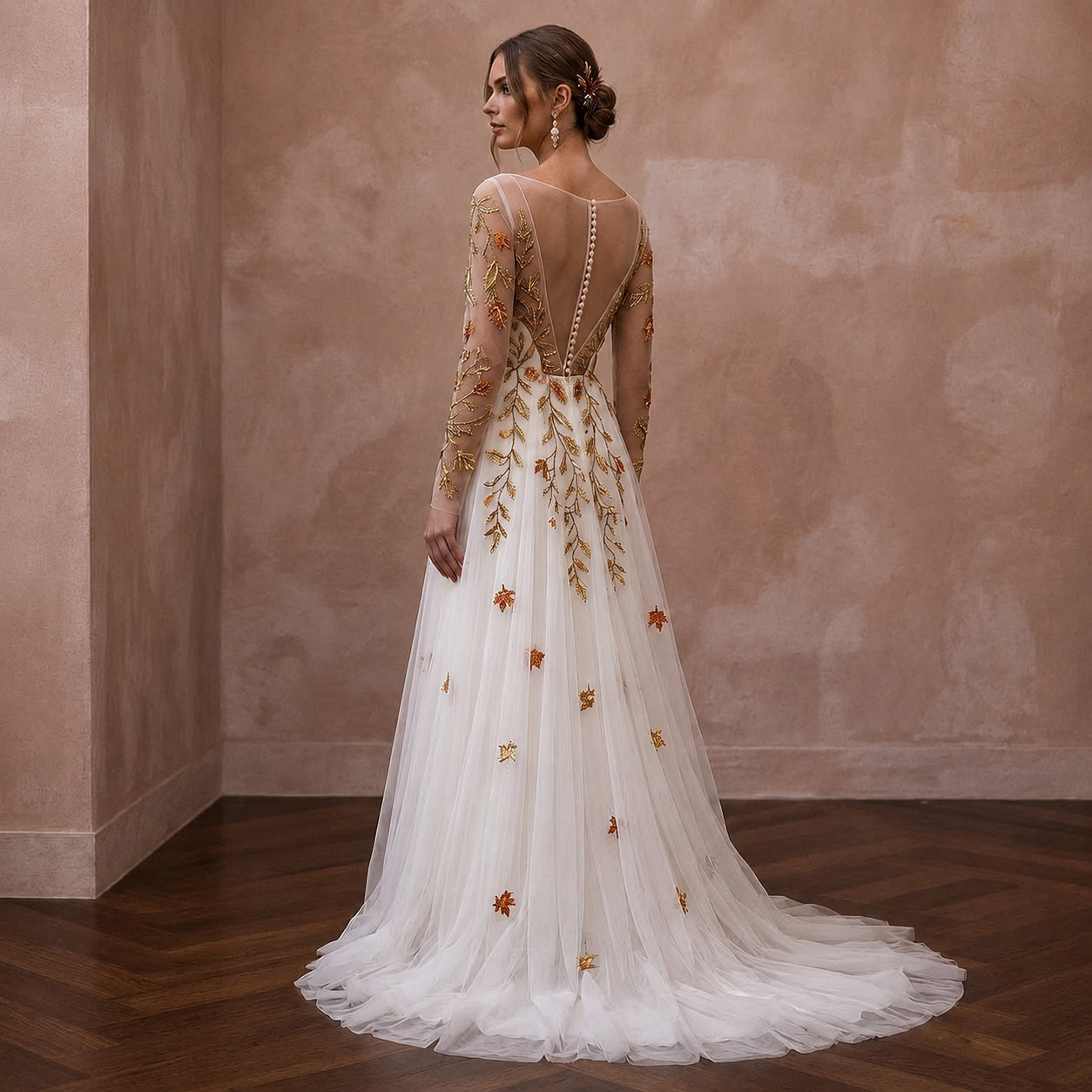 Long Sleeve Tulle Bridal Gown for a Fall Wedding Secondary image