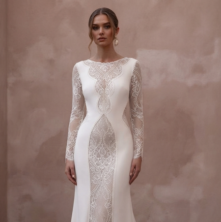 Long Sleeve Wedding Dresses with French Lace Details