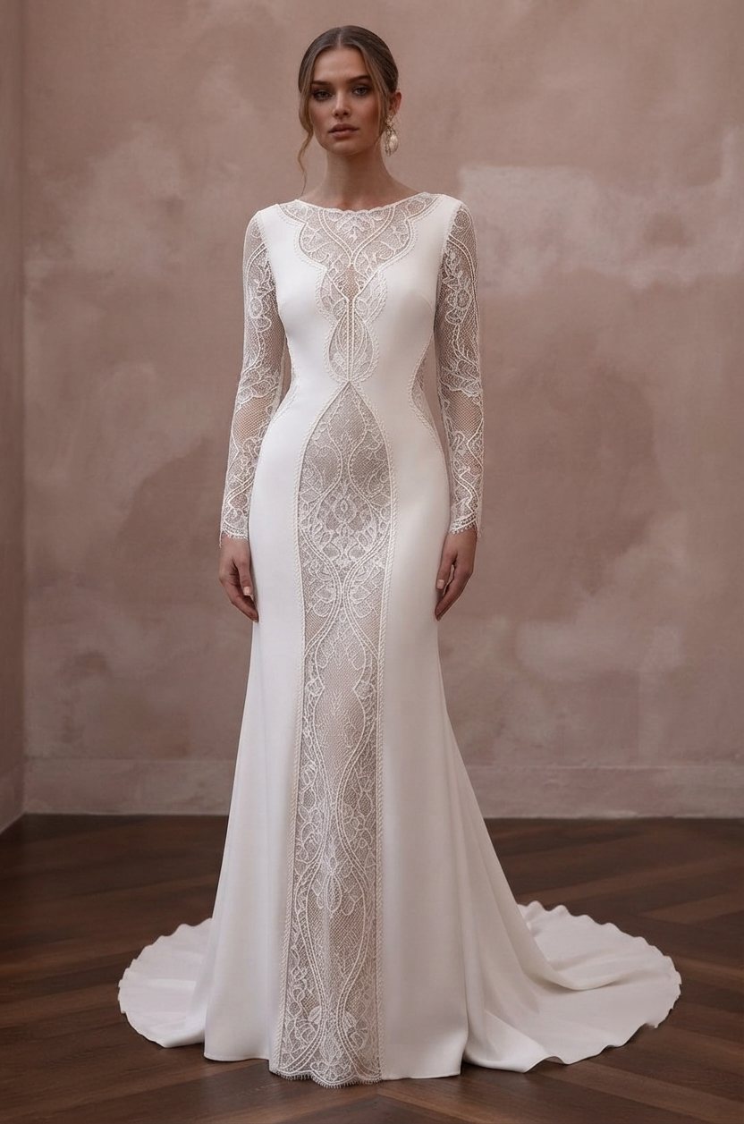 Long Sleeve Wedding Dresses with French Lace Details