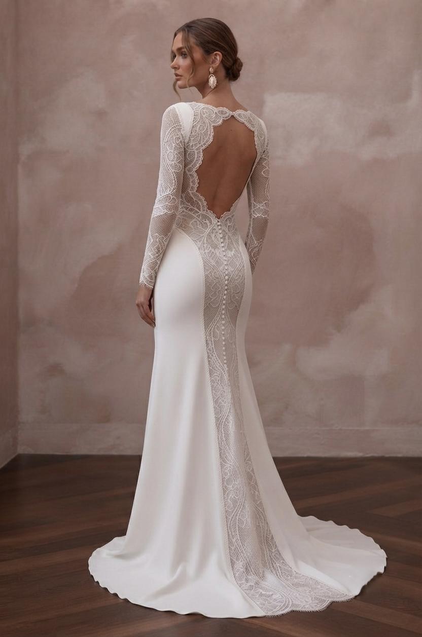 Long Sleeve Wedding Dresses with French Lace Details