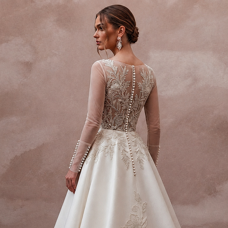 Long Sleeve Wedding Dresses with Pearl Button Cuffs