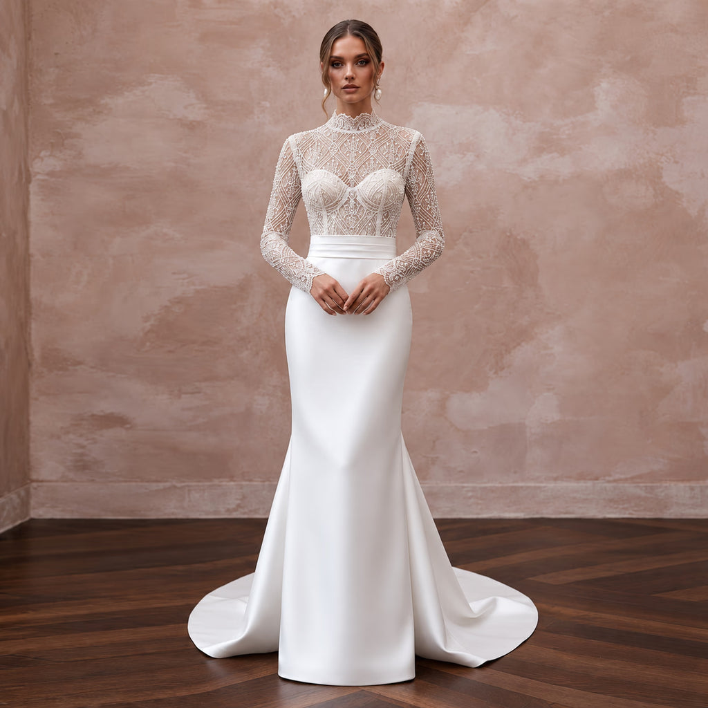 Luminous Diamond White Silk Faille Bridal Gown for Anniversary Party