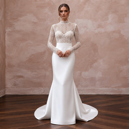 Luminous Diamond White Silk Faille Bridal Gown for Anniversary Party