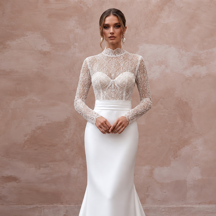 Luminous Diamond White Silk Faille Bridal Gown for Anniversary Party