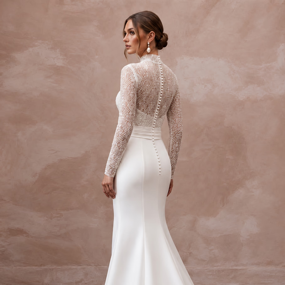Luminous Diamond White Silk Faille Bridal Gown for Anniversary Party
