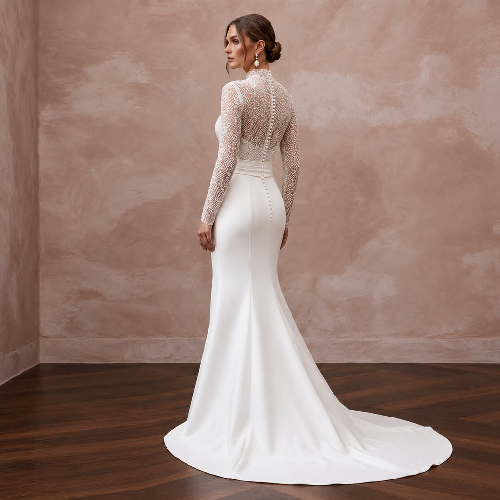 Luminous Diamond White Silk Faille Bridal Gown for Anniversary Party