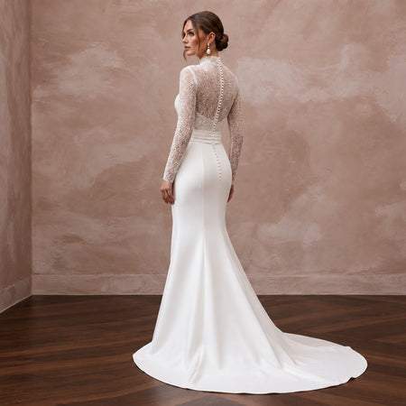 Luminous Diamond White Silk Faille Bridal Gown for Anniversary Party