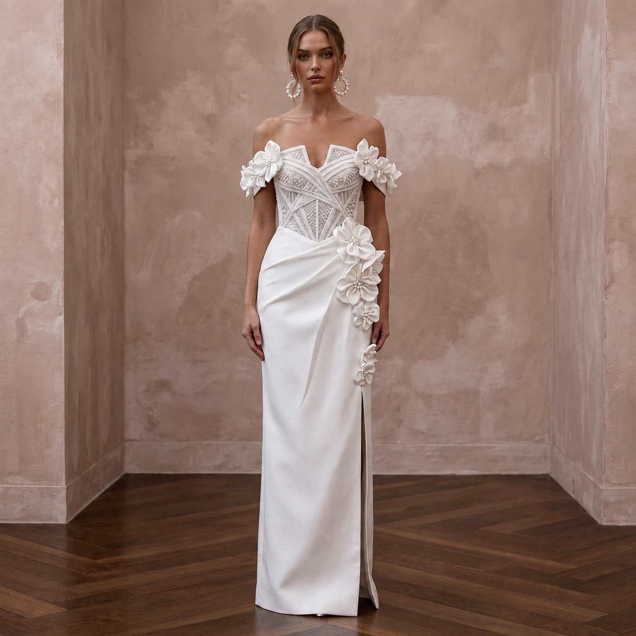 Luminous Diamond White Silk Faille Gown for Anniversary Party Main image