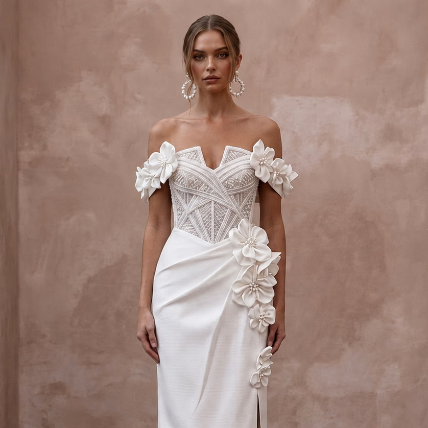 Luminous Diamond White Silk Faille Gown for Anniversary Party - Apparel & Accessories > Clothing > Wedding & Bridal Party Dresses > Wedding Dresses - Mignonette Bridal