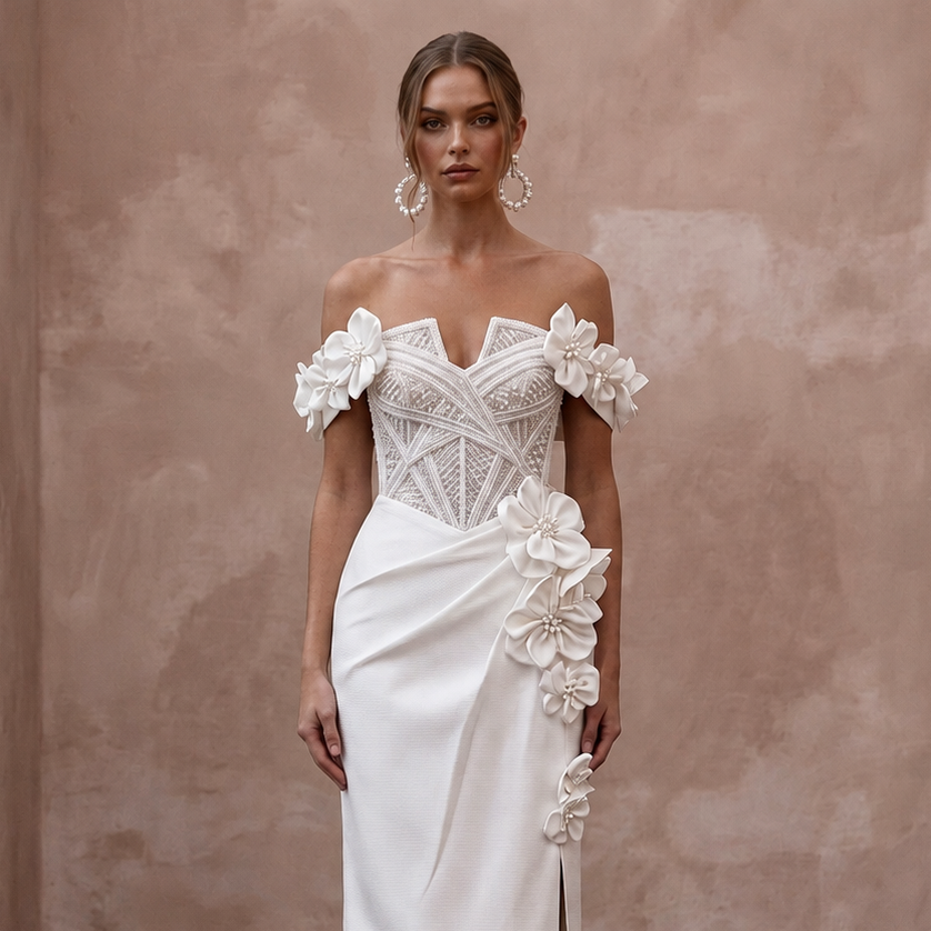 Luminous Diamond White Silk Faille Gown for Anniversary Party