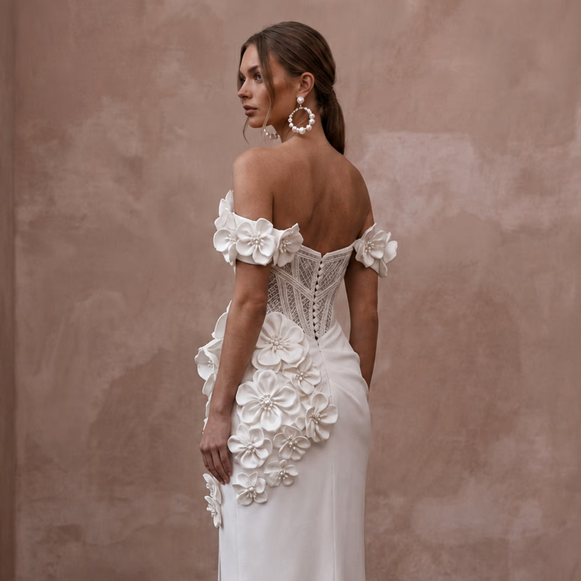 Luminous Diamond White Silk Faille Gown for Anniversary Party - Apparel & Accessories > Clothing > Wedding & Bridal Party Dresses > Wedding Dresses - Mignonette Bridal