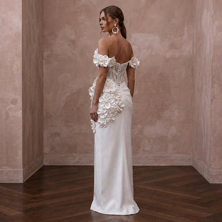 Luminous Diamond White Silk Faille Gown for Anniversary Party - Apparel & Accessories > Clothing > Wedding & Bridal Party Dresses > Wedding Dresses - Mignonette Bridal