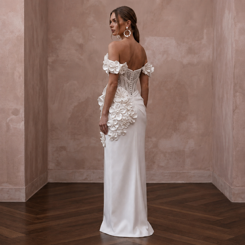 Luminous Diamond White Silk Faille Gown for Anniversary Party