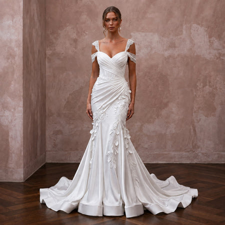 Luminous White Silk Charmeuse Mermaid Wedding Dress for Engagement Shoot - Apparel & Accessories > Clothing > Wedding & Bridal Party Dresses > Wedding Dresses - Mignonette Bridal