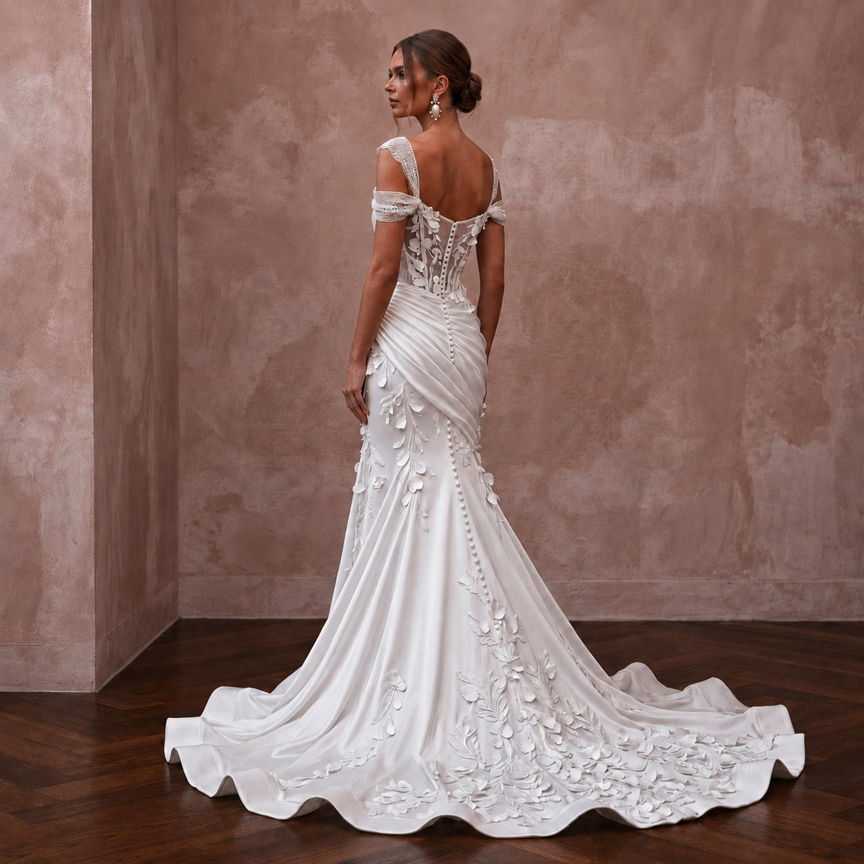Luminous White Silk Charmeuse Mermaid Wedding Dress for Engagement Shoot Secondary image