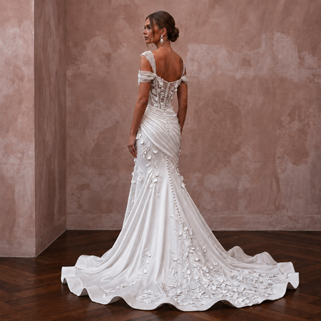 Luminous White Silk Charmeuse Mermaid Wedding Dress for Engagement Shoot