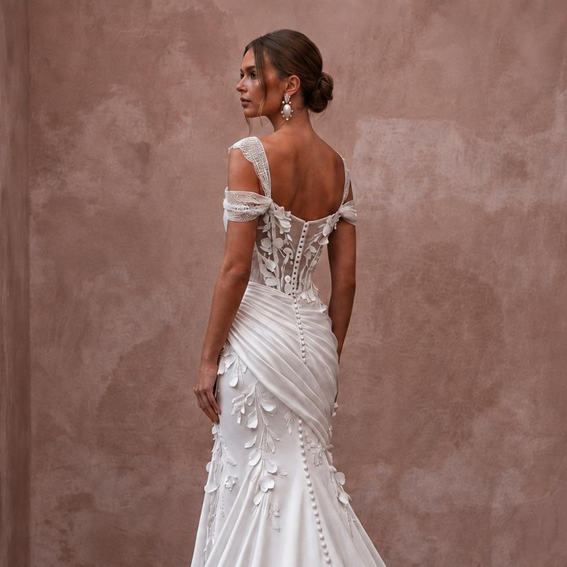 Luminous White Silk Charmeuse Mermaid Wedding Dress for Engagement Shoot