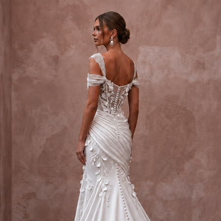 Luminous White Silk Charmeuse Mermaid Wedding Dress for Engagement Shoot