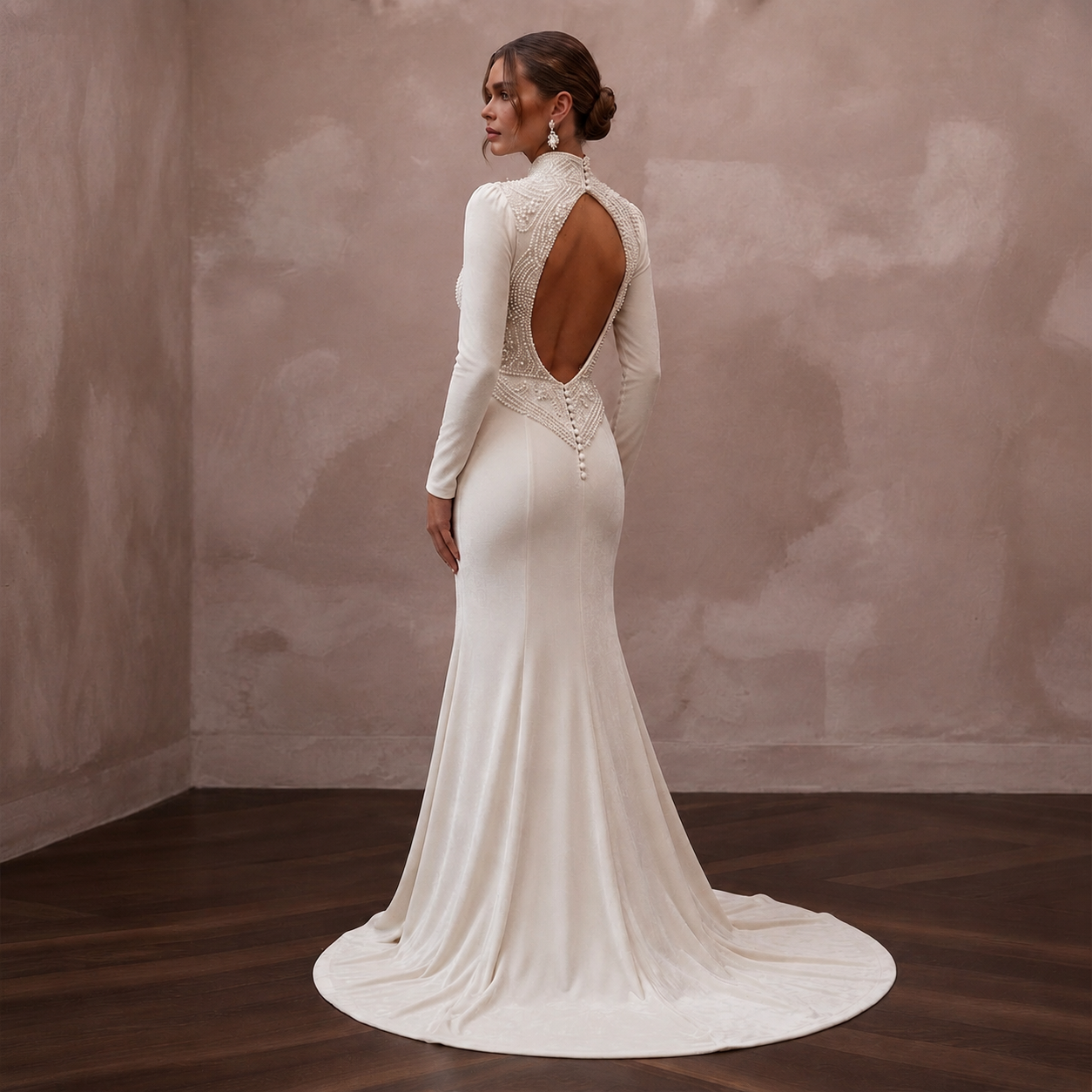 Luxurious Ivory Velvet Mermaid Dress for Winter Rehearsal Dinner Secondary image