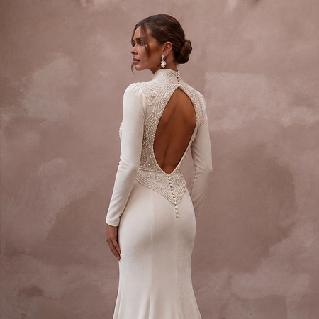 Luxurious Ivory Velvet Mermaid Dress for Winter Rehearsal Dinner