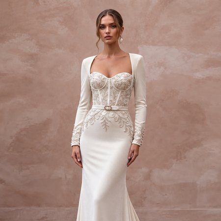 Luxurious Ivory Velvet Mermaid Wedding Dress for Winter Rehearsal Dinner