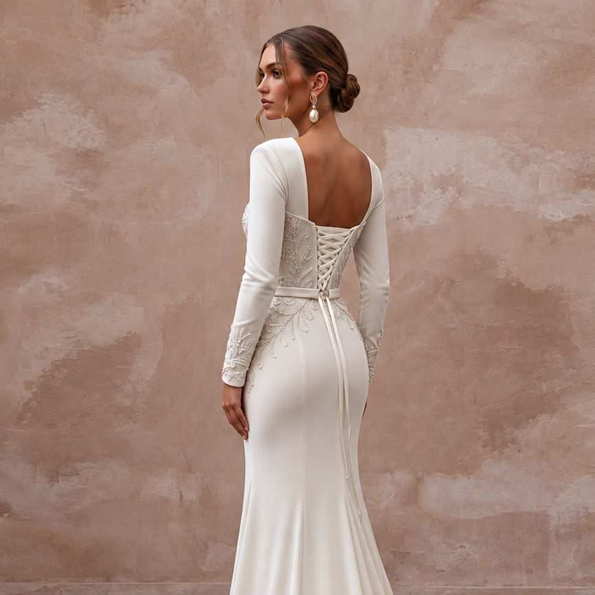Luxurious Ivory Velvet Mermaid Wedding Dress for Winter Rehearsal Dinner