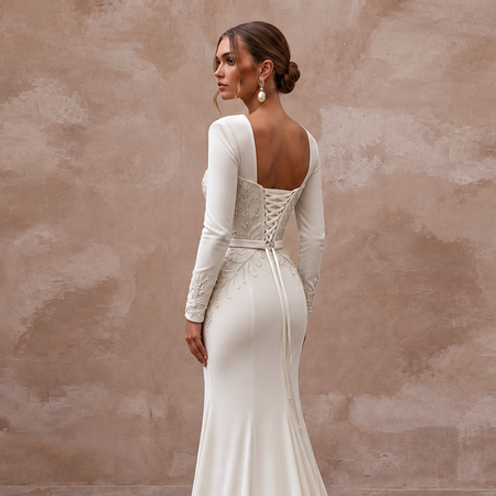 Luxurious Ivory Velvet Mermaid Wedding Dress for Winter Rehearsal Dinner