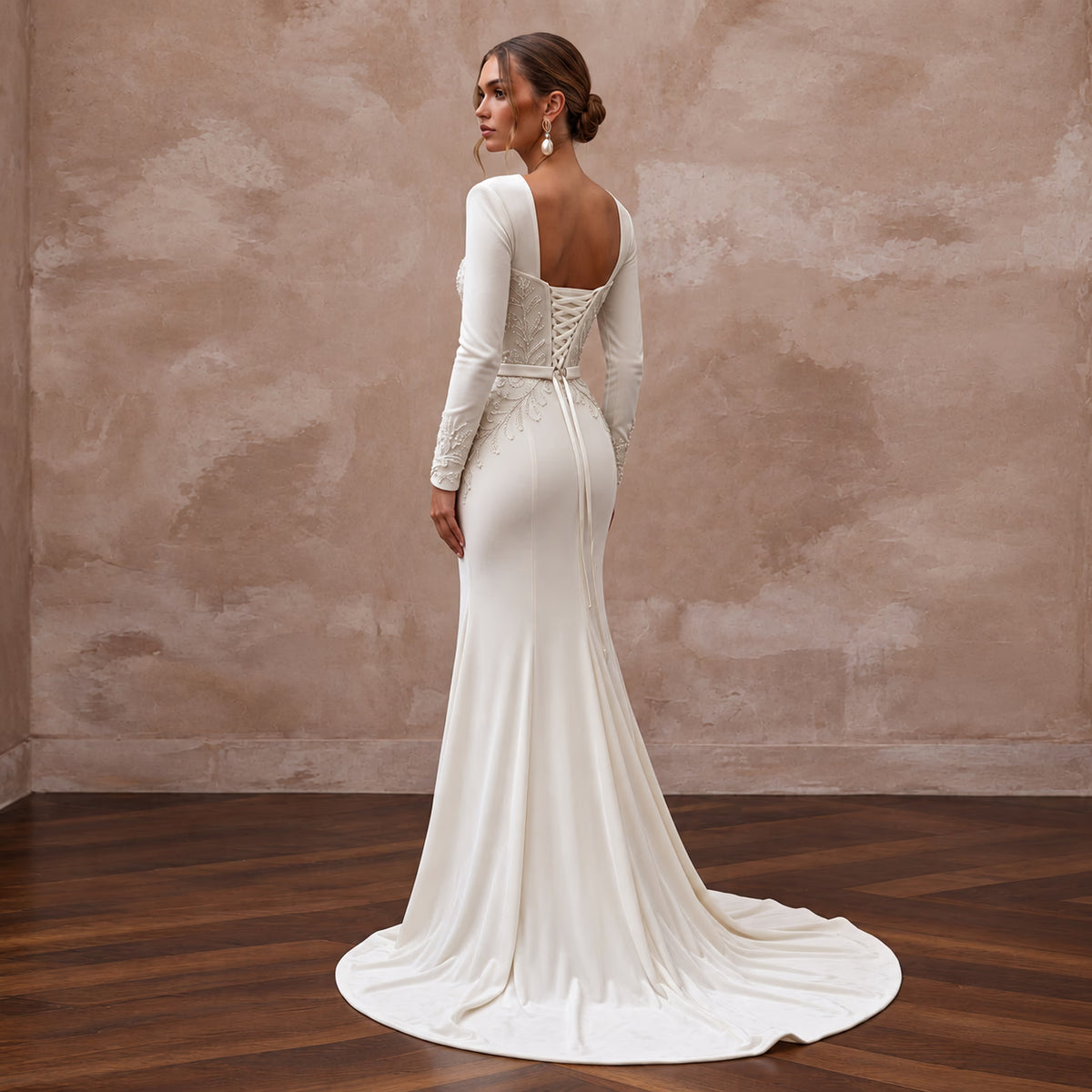 Luxurious Ivory Velvet Mermaid Wedding Dress for Winter Rehearsal Dinner