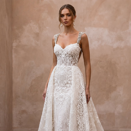 Luxury-Inspired Lace Wedding Dress for a Formal Ceremony