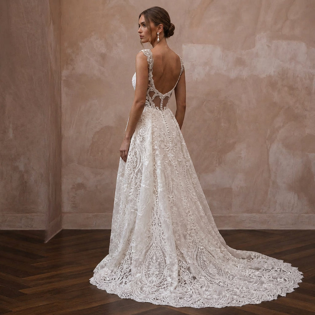 Luxury-Inspired Lace Wedding Dress for a Formal Ceremony