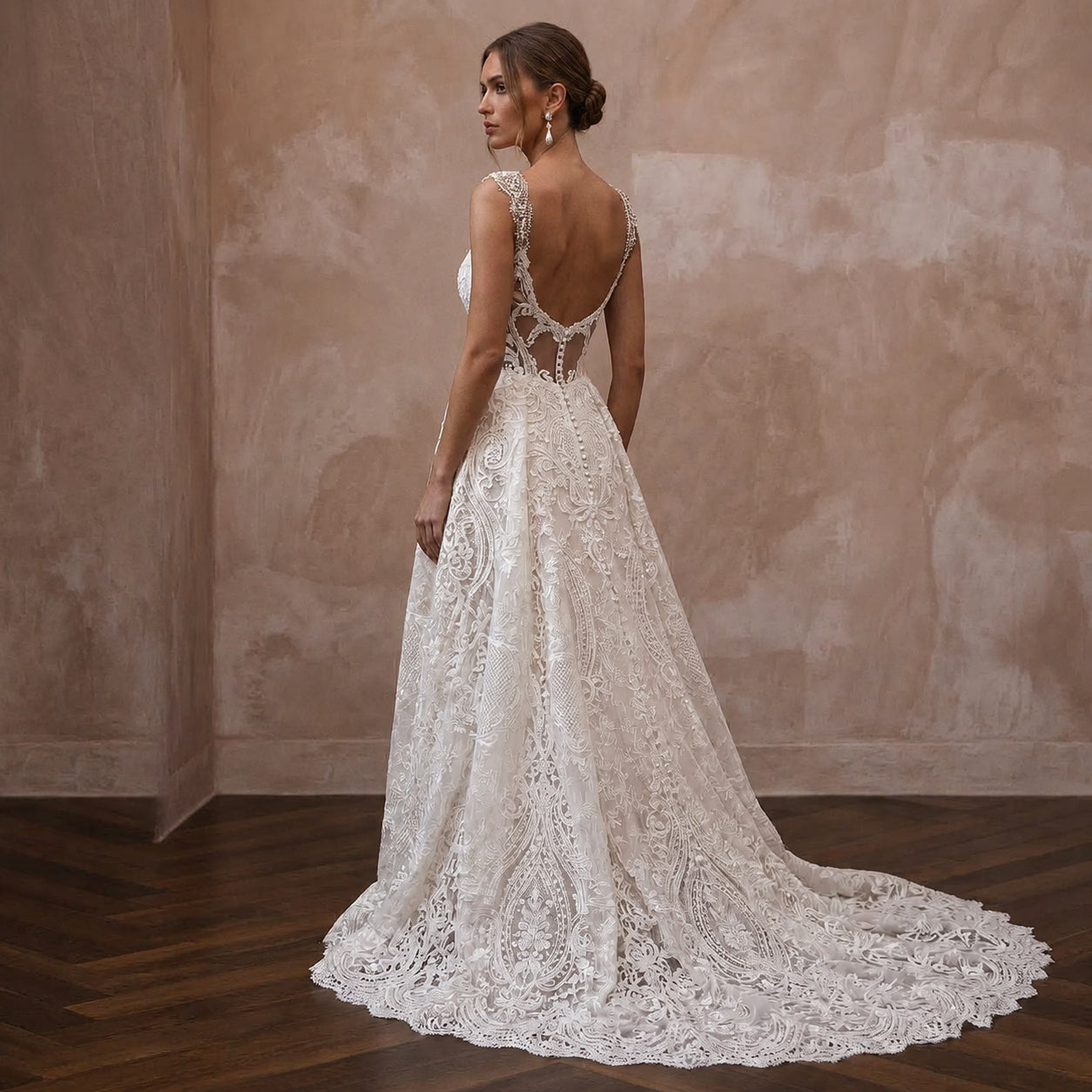 Luxury-Inspired Lace Wedding Dress for a Formal Ceremony