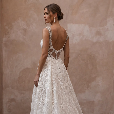 Luxury-Inspired Lace Wedding Dress for a Formal Ceremony