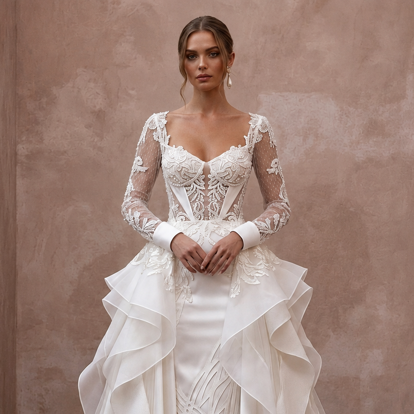 Luxury Bridal Gowns in Silk, Satin, Lace, Organza, Crepe, and Tulle