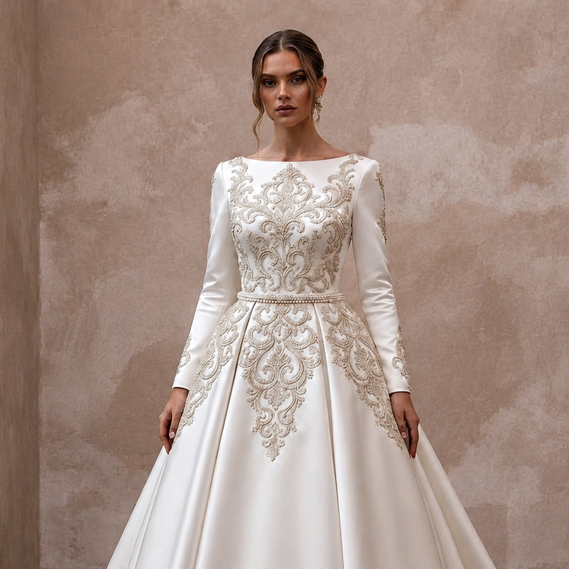 Luxury Duchess Satin Wedding Dresses with Royal Elegance