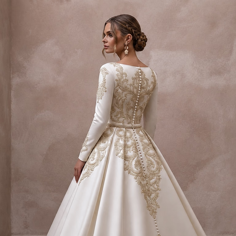 Luxury Duchess Satin Wedding Dresses with Royal Elegance - Apparel & Accessories > Clothing > Wedding & Bridal Party Dresses > Wedding Dresses - Mignonette Bridal