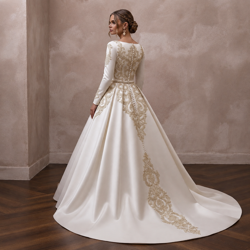 Luxury Duchess Satin Wedding Dresses with Royal Elegance