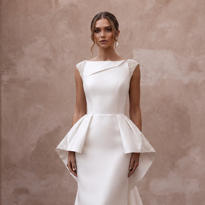 Luxury Silk Gazar Wedding Dresses with Structured Elegance - Apparel & Accessories > Clothing > Wedding & Bridal Party Dresses > Wedding Dresses - Mignonette