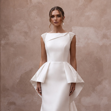 Luxury Silk Gazar Wedding Dresses with Structured Elegance - Apparel & Accessories > Clothing > Wedding & Bridal Party Dresses > Wedding Dresses - Mignonette