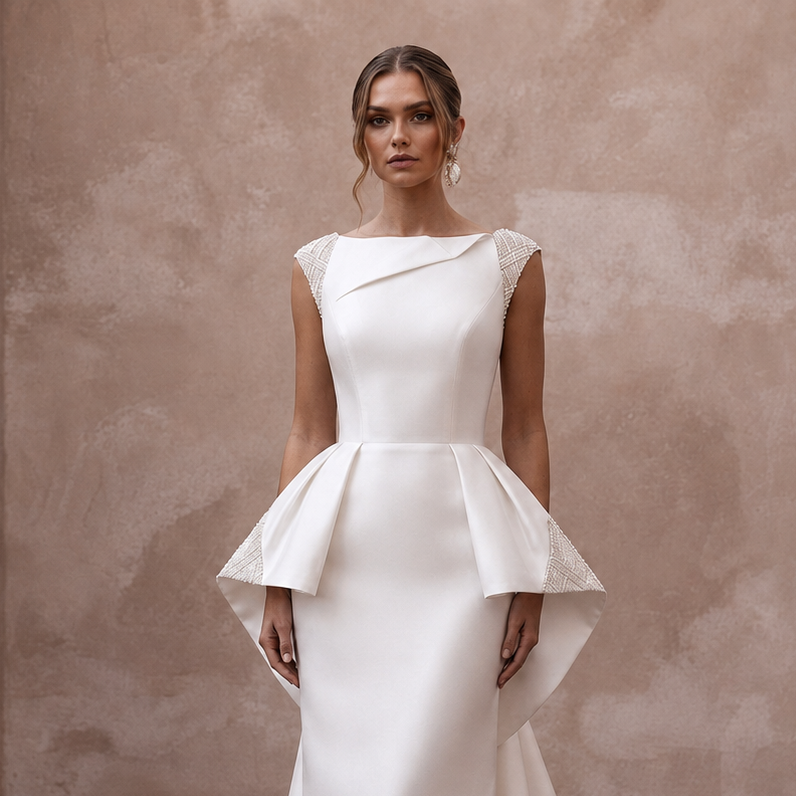Luxury Silk Gazar Wedding Dresses with Structured Elegance
