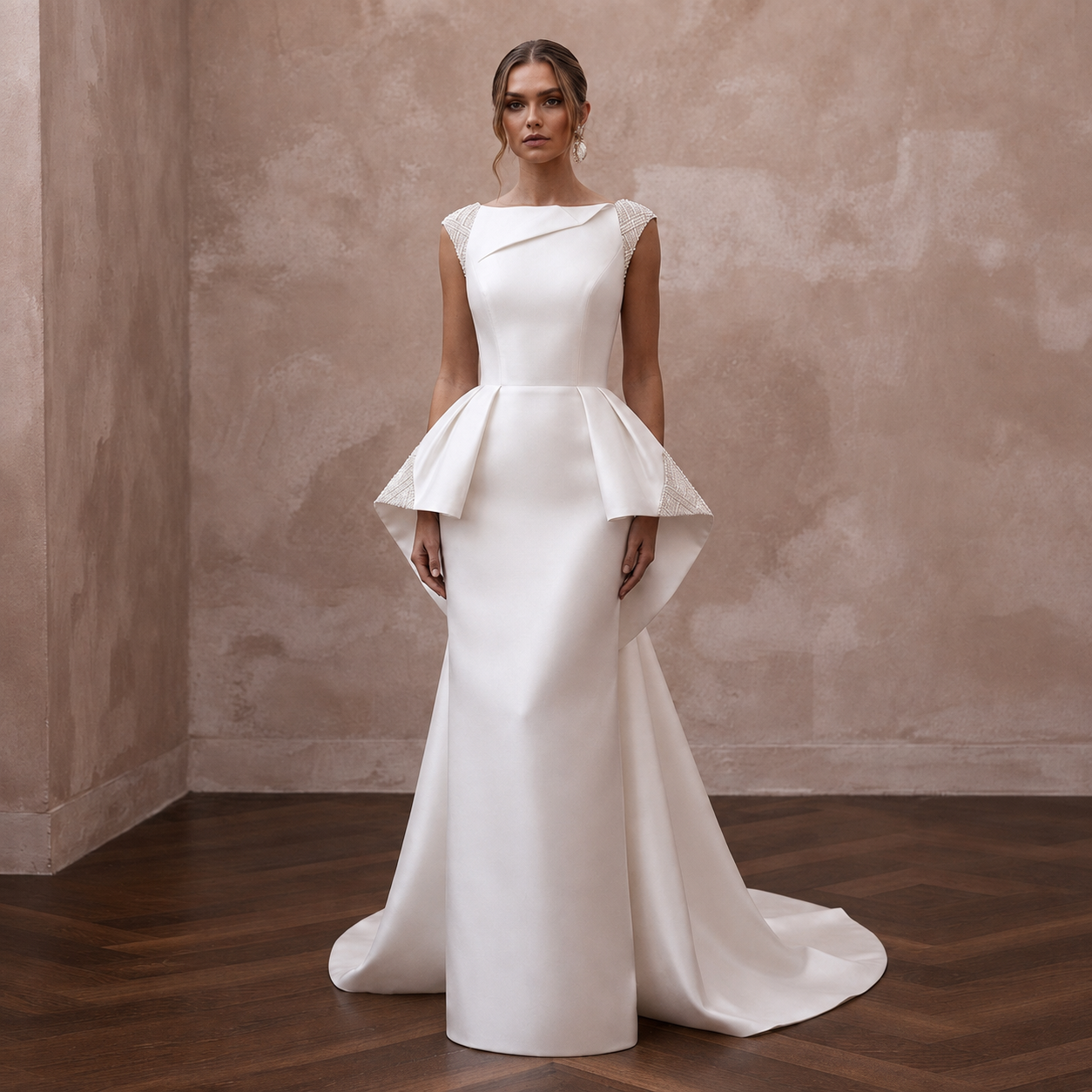 Luxury Silk Gazar Wedding Dresses with Structured Elegance Main image