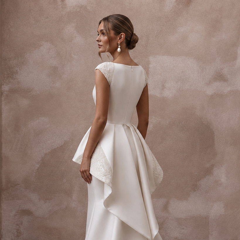 Luxury Silk Gazar Wedding Dresses with Structured Elegance