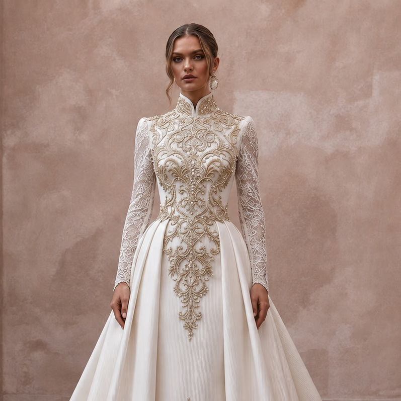 Luxury Silk Ottoman Wedding Dresses with Regal Elegance - Apparel & Accessories > Clothing > Wedding & Bridal Party Dresses > Wedding Dresses - Mignonette Bridal