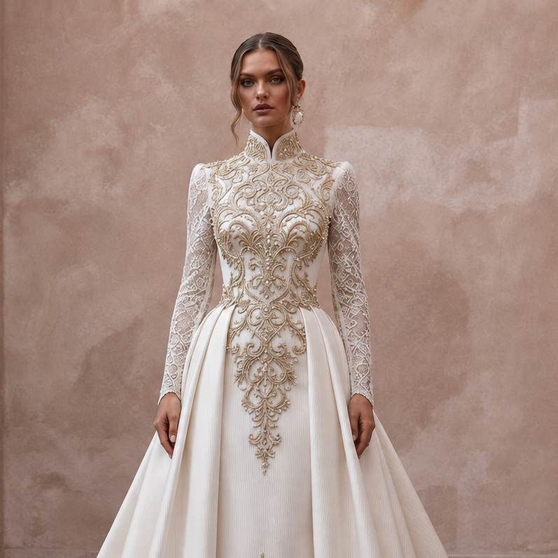 Luxury Silk Ottoman Wedding Dresses with Regal Elegance