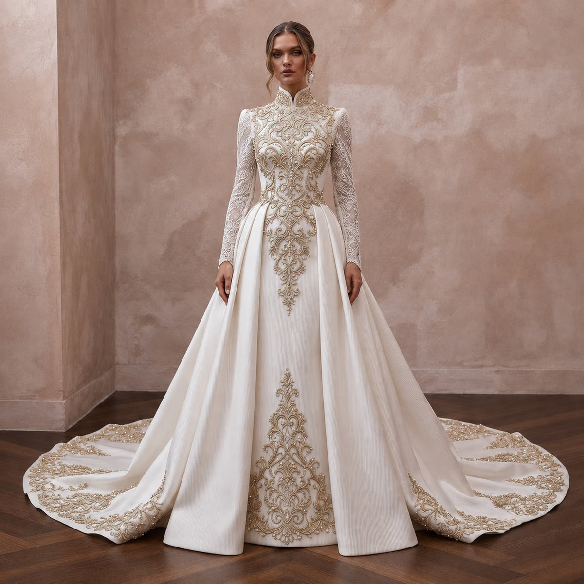 Luxury Silk Ottoman Wedding Dresses with Regal Elegance - Apparel & Accessories > Clothing > Wedding & Bridal Party Dresses > Wedding Dresses - Mignonette Bridal Main image