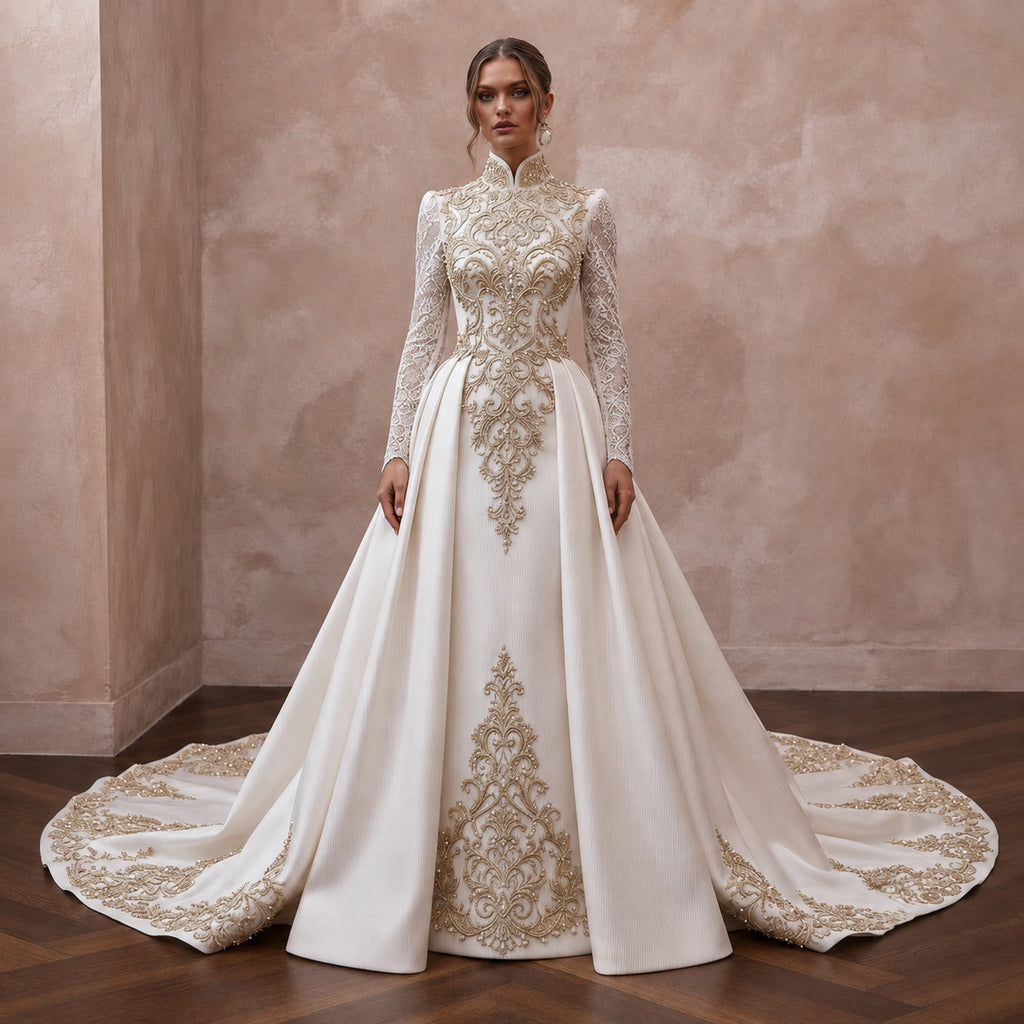 Luxury Silk Ottoman Wedding Dresses with Regal Elegance - Apparel & Accessories > Clothing > Wedding & Bridal Party Dresses > Wedding Dresses - Mignonette Bridal