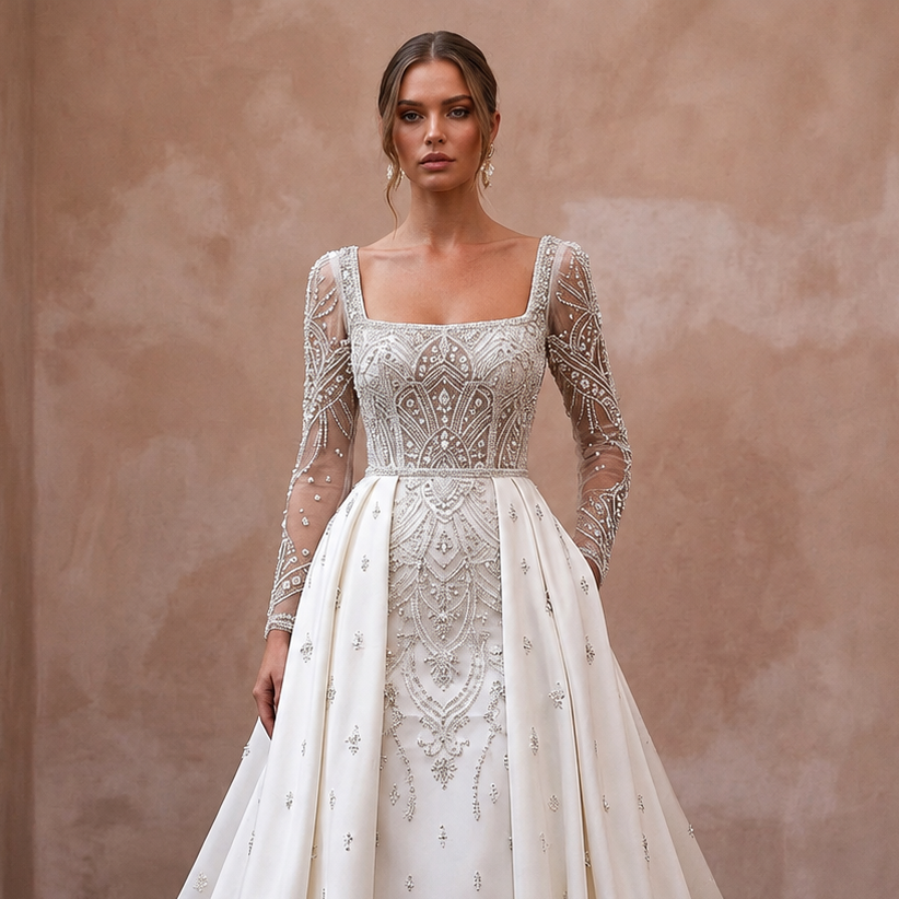 Luxury Wedding Dresses with Hand-Sewn Crystal Appliqués