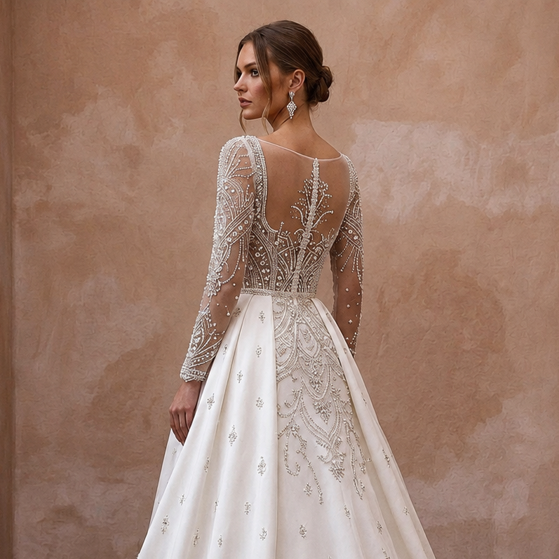Luxury Wedding Dresses with Hand-Sewn Crystal Appliqués