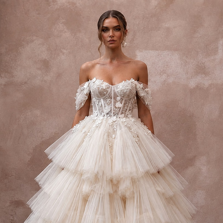 Luxury Wedding Dresses with Layered Tulle Ball Gowns - Apparel & Accessories > Clothing > Wedding & Bridal Party Dresses > Wedding Dresses - Mignonette Bridal