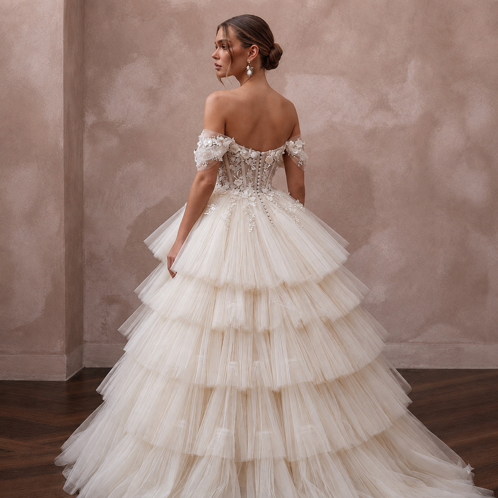 Luxury Wedding Dresses with Layered Tulle Ball Gowns
